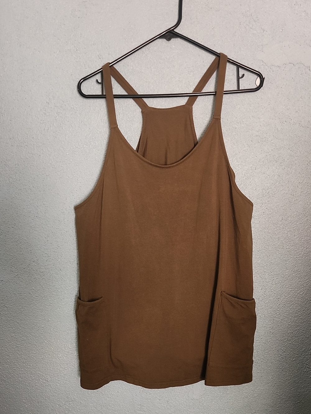 Women's Brown Racerback One Piece Tank Top Dress with Built InPockets And Shorts
